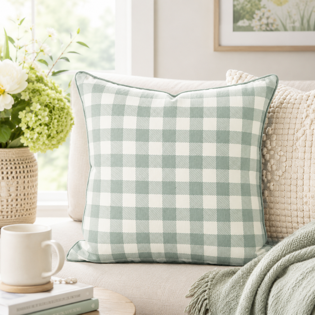 17" Reversible Pillow - Rabbit and Check | Multicolor