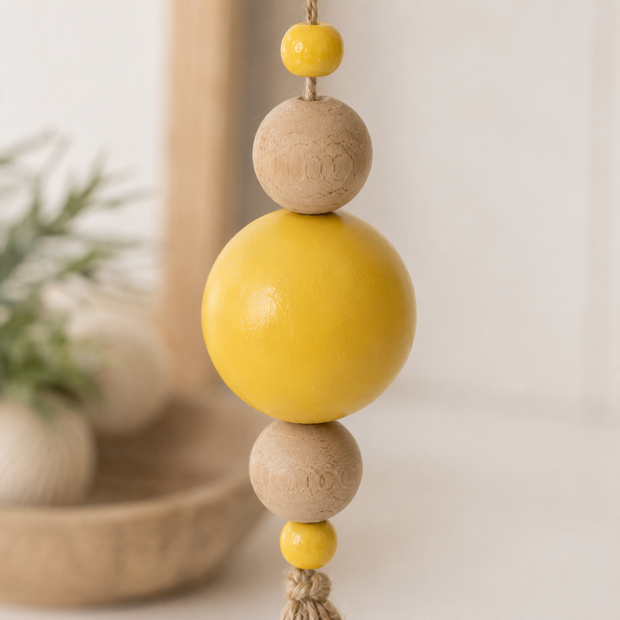Alternate view of 8" wood ornament with tassel - beads for seasonal home decorating