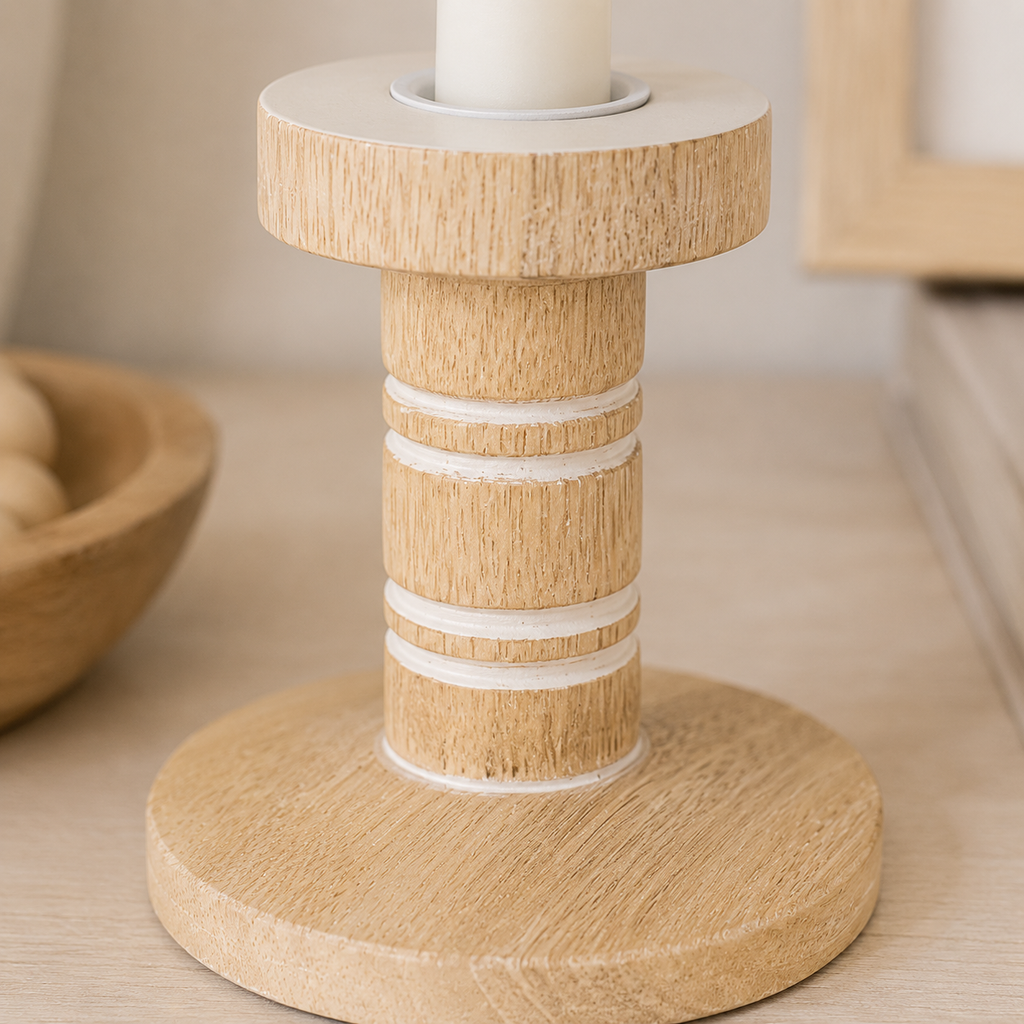 Small natural and white mango wood candle holder
