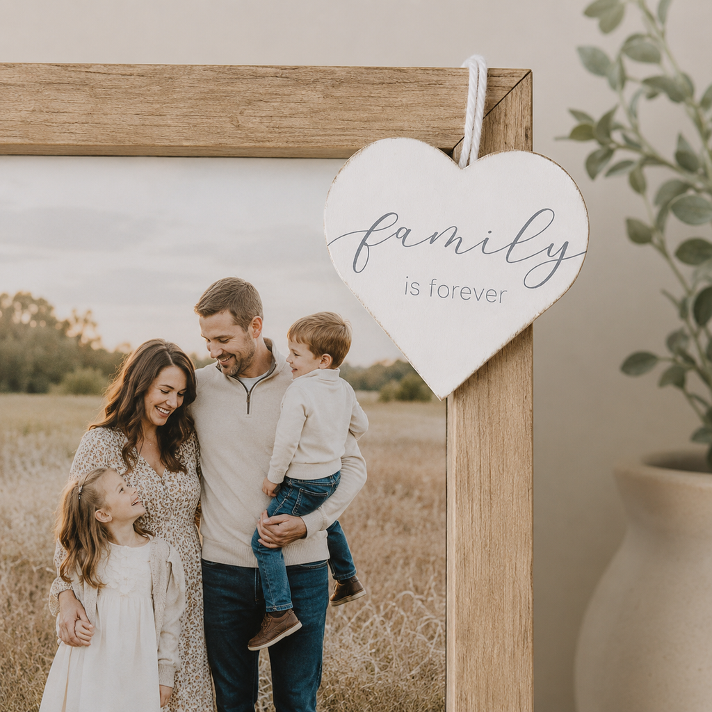 5" Wood Ornament - Family Is Forever | White and Grey