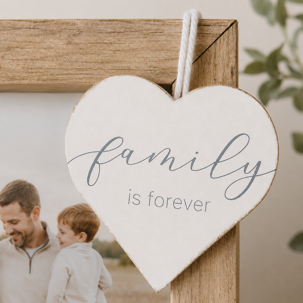5" Wood Ornament - Family Is Forever | White and Grey