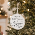 5" Round Wood Ornament - Merry and Happy | White and Black