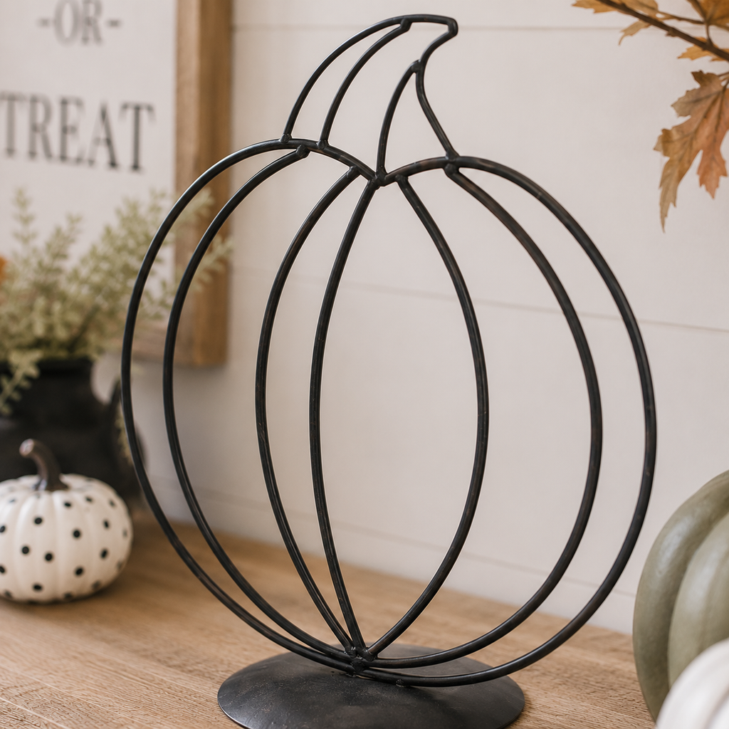 15" Metal Cutout on Stand - Pumpkin | Black