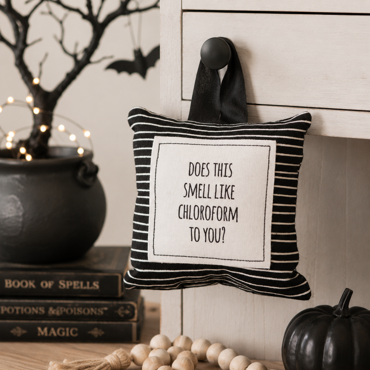 5.25" Hanging Pillow - Chloroform | Black and White