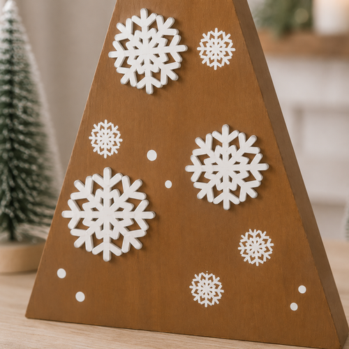 12" Reversible Chunky Wood Tree - Snowflake | White and Brown