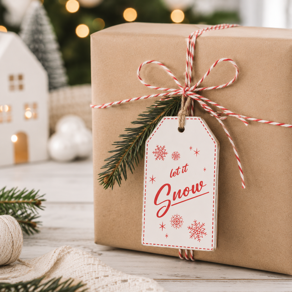 5" Reversible Wood Tag - Snow/Snowman | White and Red