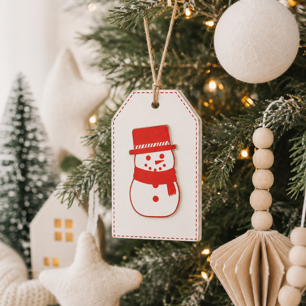 5" Reversible Wood Tag - Snow/Snowman | White and Red