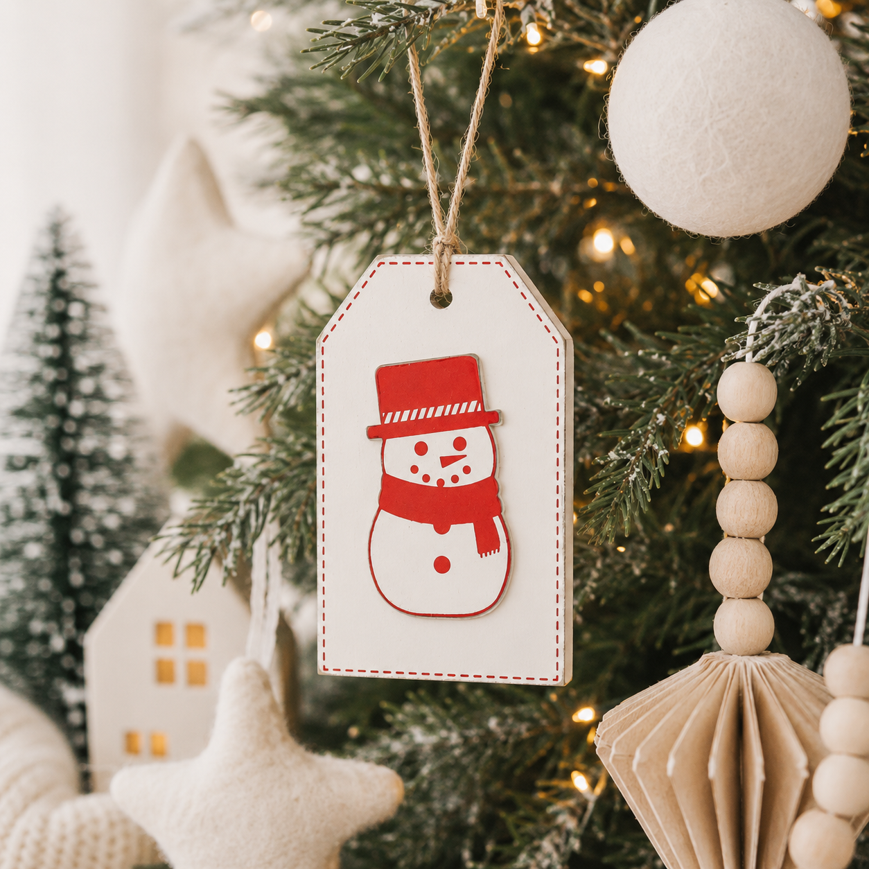 5" Reversible Wood Tag - Snow/Snowman | White and Red