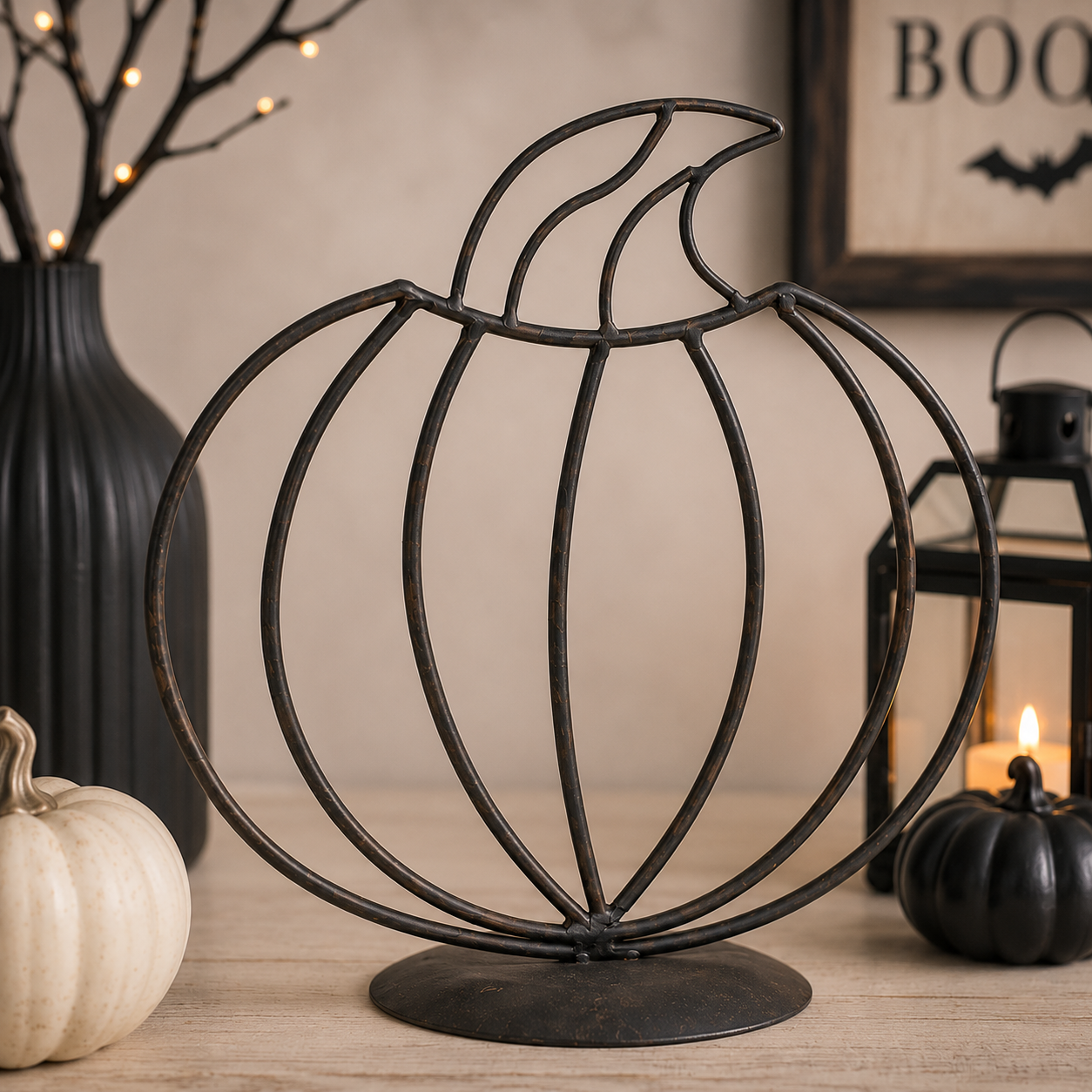 12" Metal Cutout on Stand - Pumpkin | Black