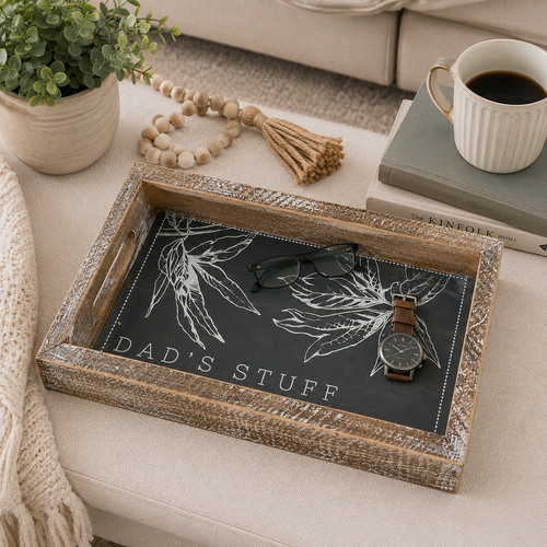10" x 6" Wood Tray - Dad's Stuff | Gray and White