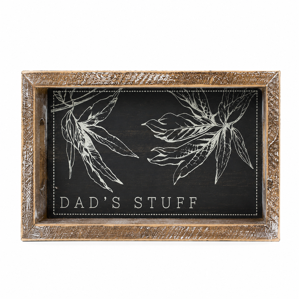 10" x 6" Wood Tray - Dad's Stuff | Gray and White