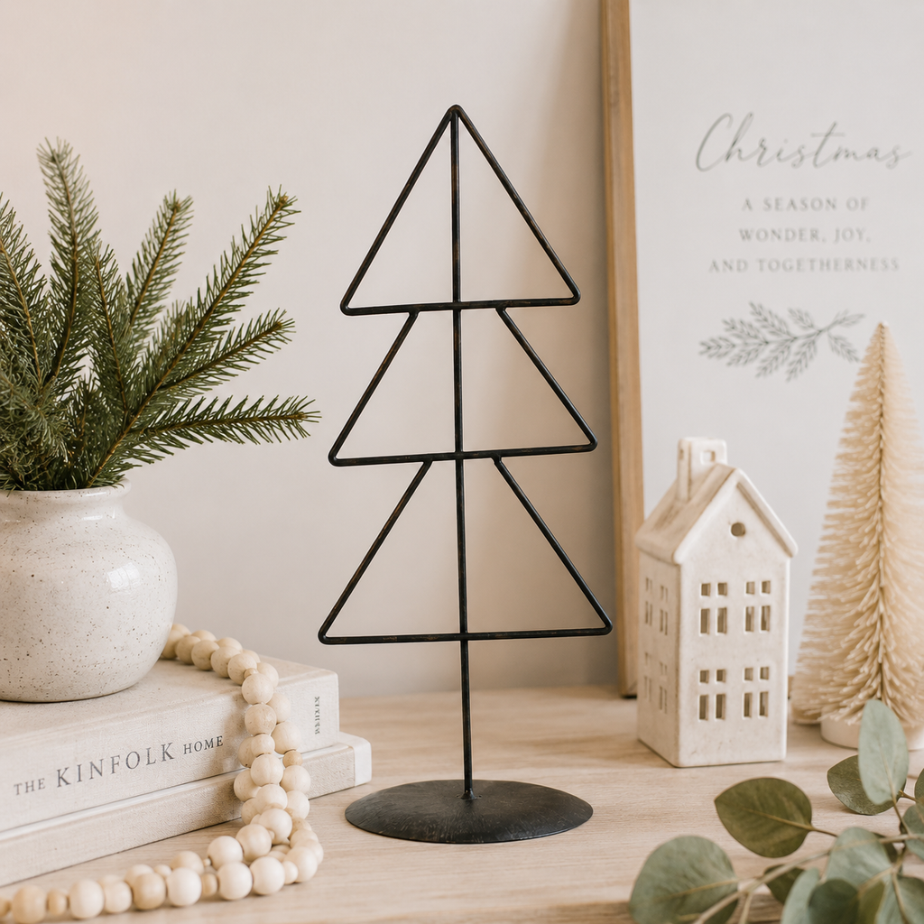 18" Metal Christmas Tree on Stand - Triangle | Black | Believe In Kindness Collection