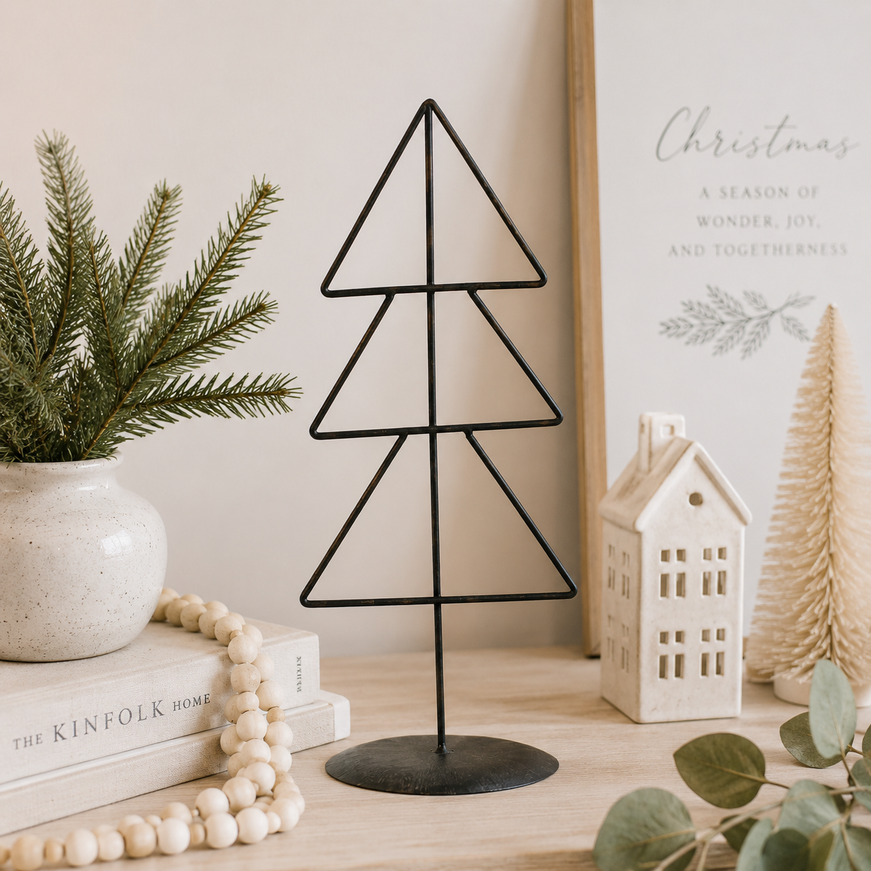 18" Metal Christmas Tree on Stand - Triangle | Black | Believe In Kindness Collection