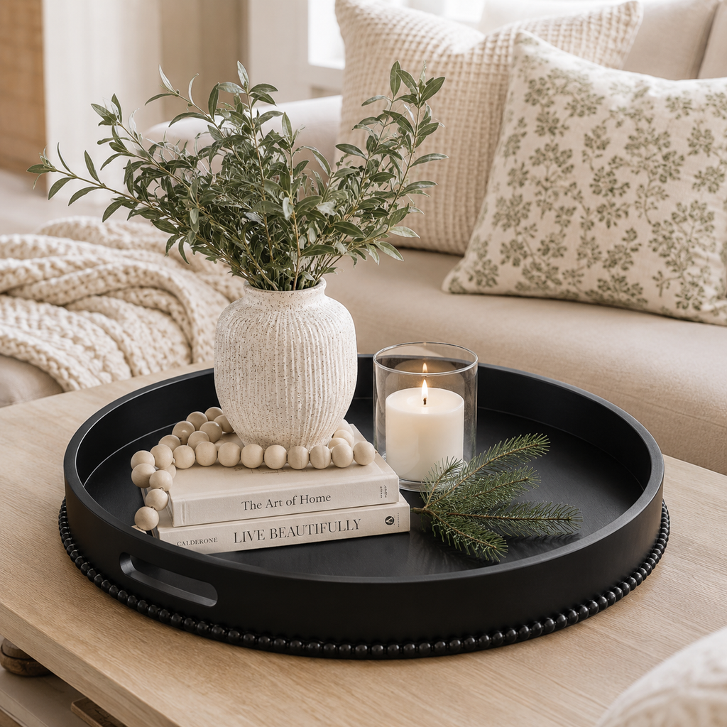 24" Wood Round Tray - Black