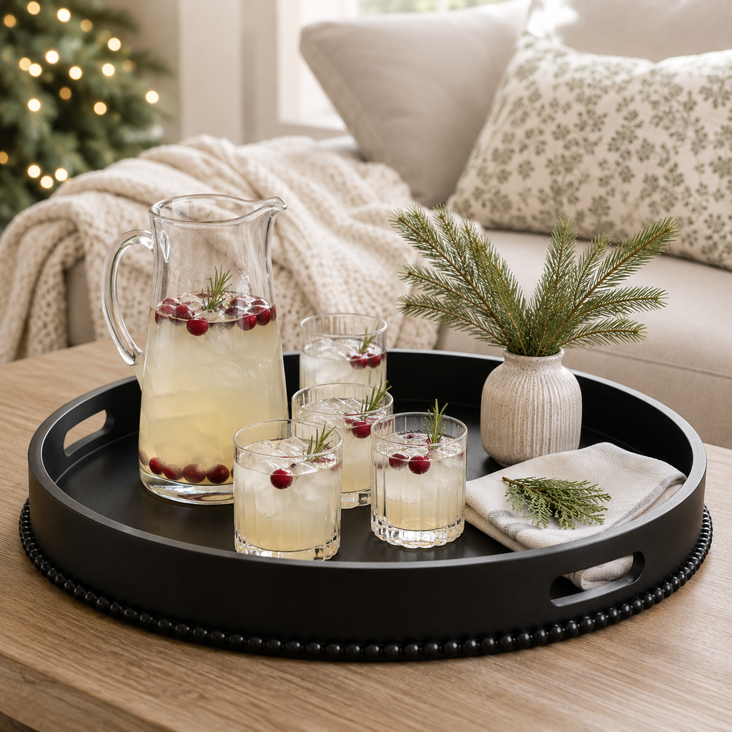 24" Wood Round Tray - Black