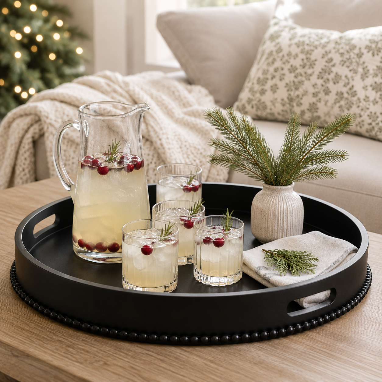 24" Wood Round Tray - Black