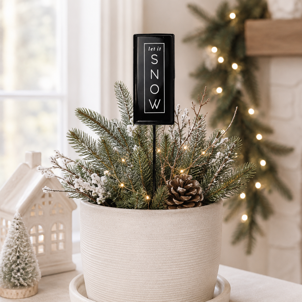 6" Metal Stake - Let It Snow | Black and White | Believe In Kindness Collection