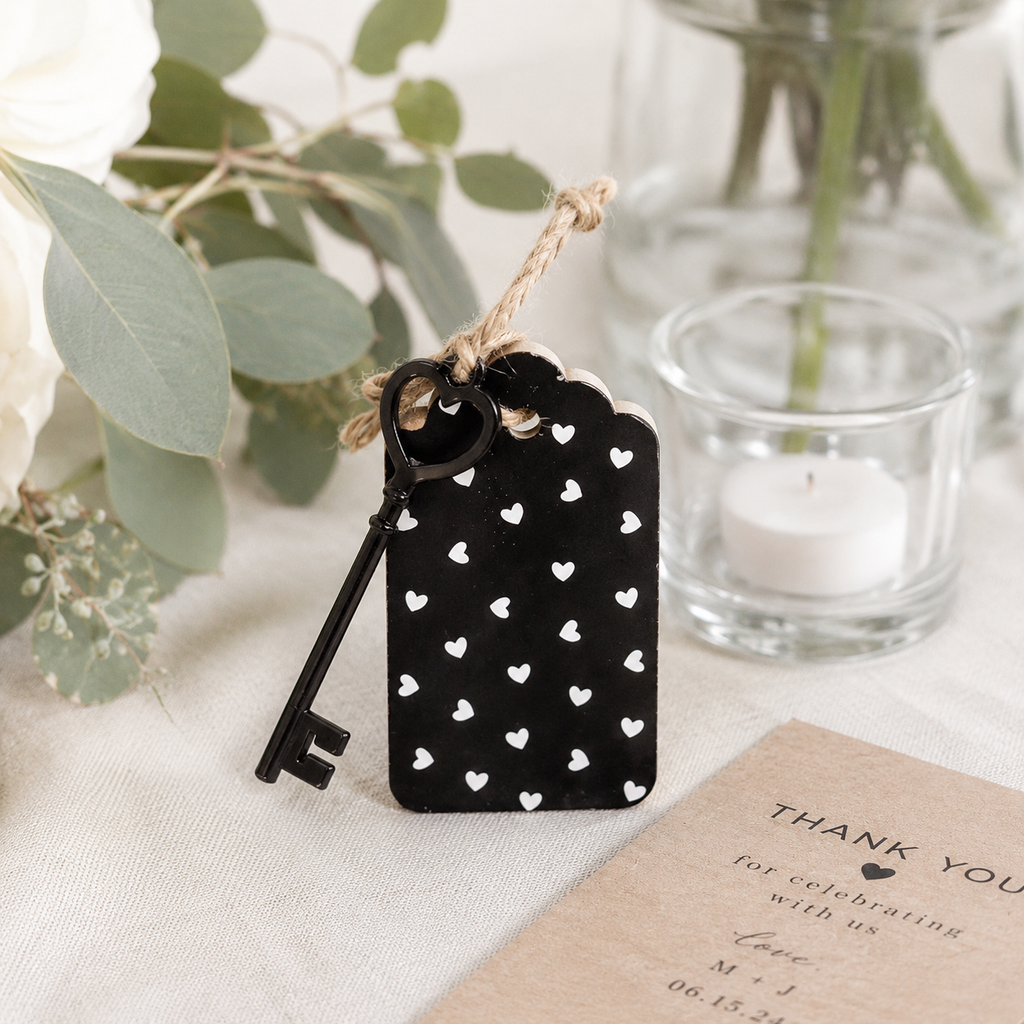 5" Reversible Wood Tag with Key - Love Is The Key | Black and White | You and Me Collection