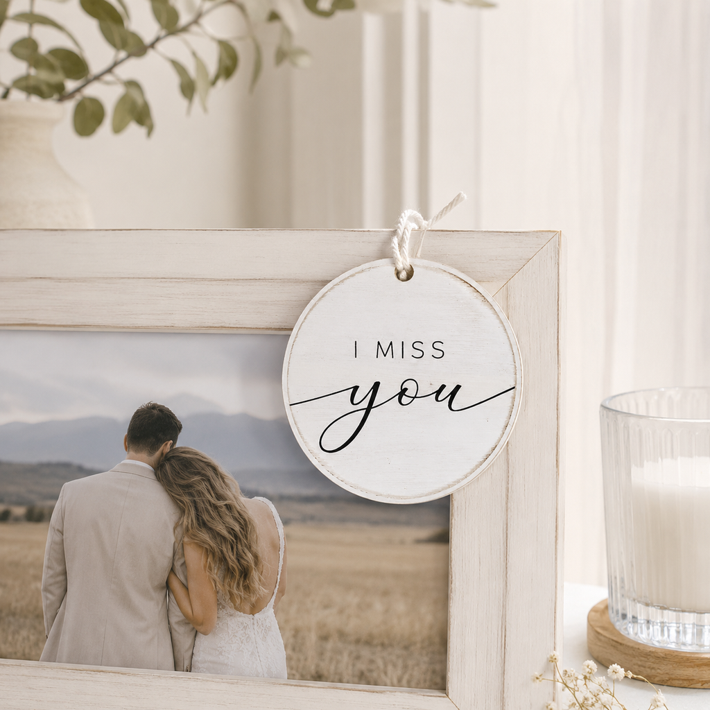 5" Round Wood Ornament - I Miss You | White and Black