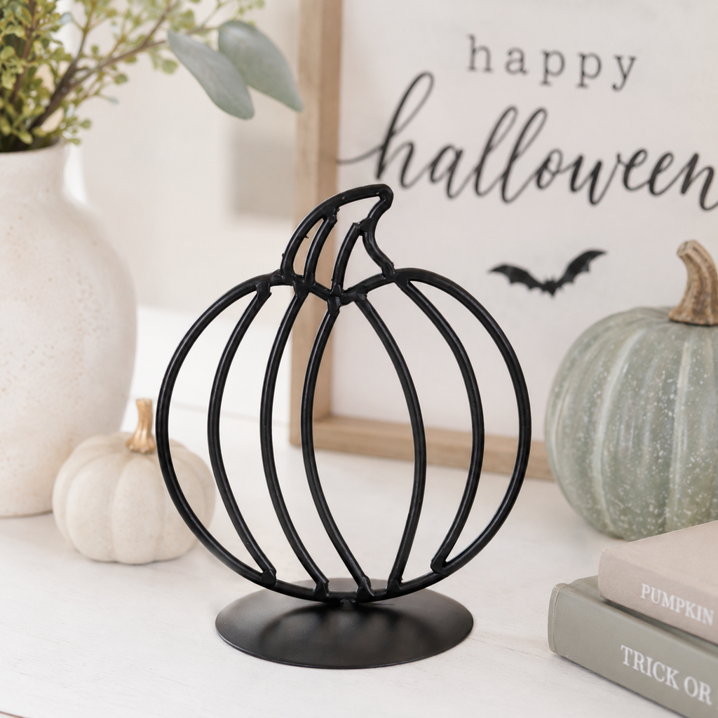 6" Metal Pumpkin on Stand - Black
