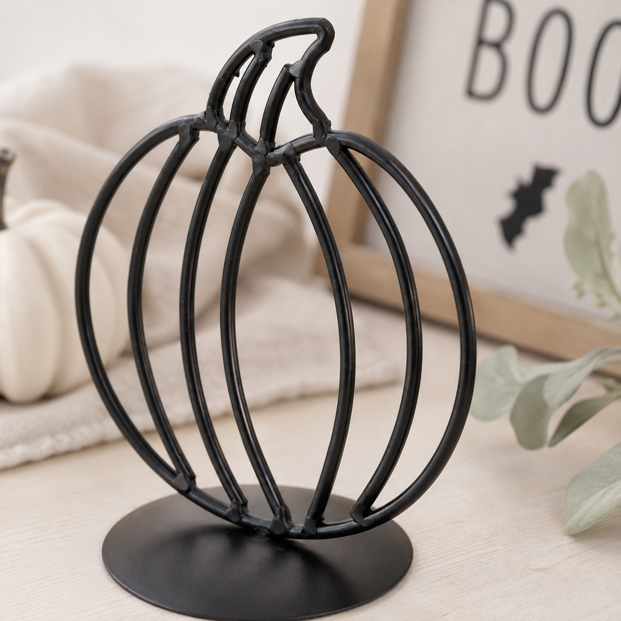 6" Metal Pumpkin on Stand - Black