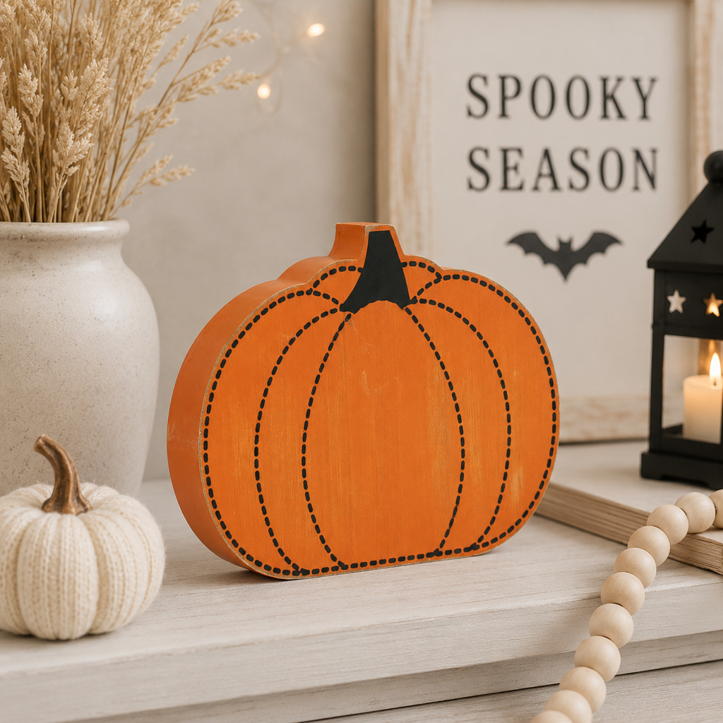 6.75" Reversible Wood Shape - Hey There Pumpkin | Orange and Black