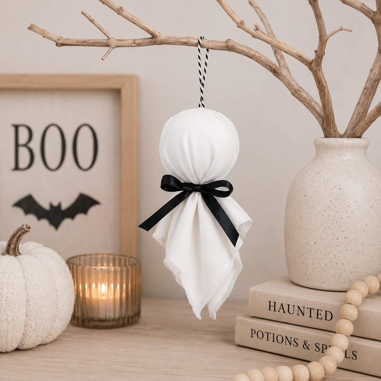 8" Cloth Hanging Ornament - Ghost | White and Black