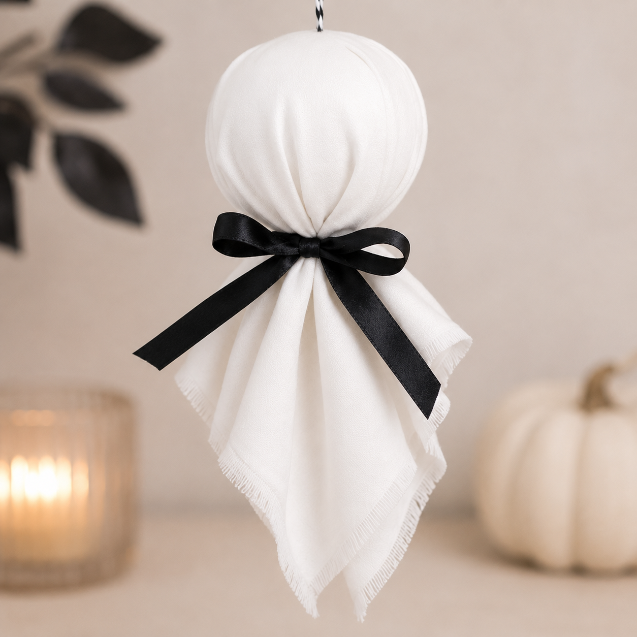 8" Cloth Hanging Ornament - Ghost | White and Black