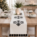 74" x 14" Reversible Linen Table Runner - Stripe/Snowflake | White and Black
