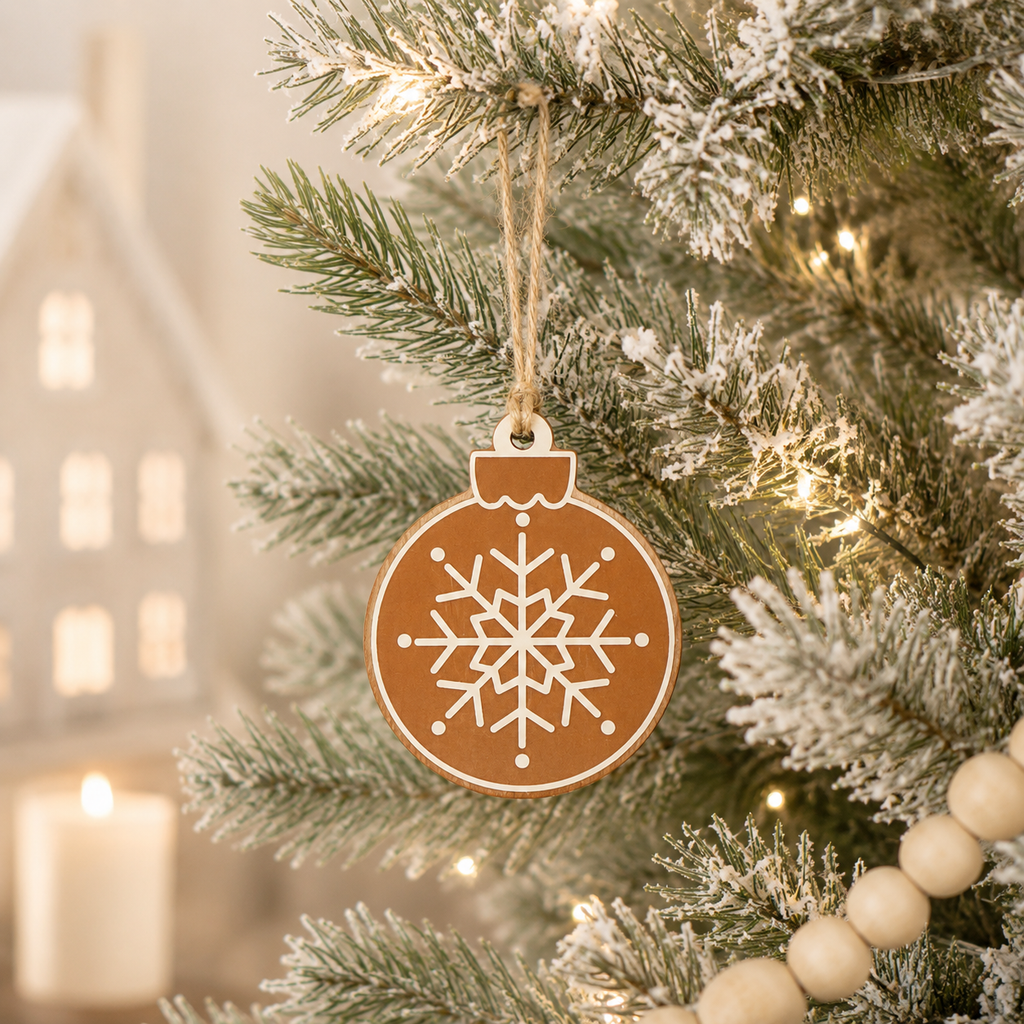 3" Reversible Wood Ornament - Snowflake | White and Brown