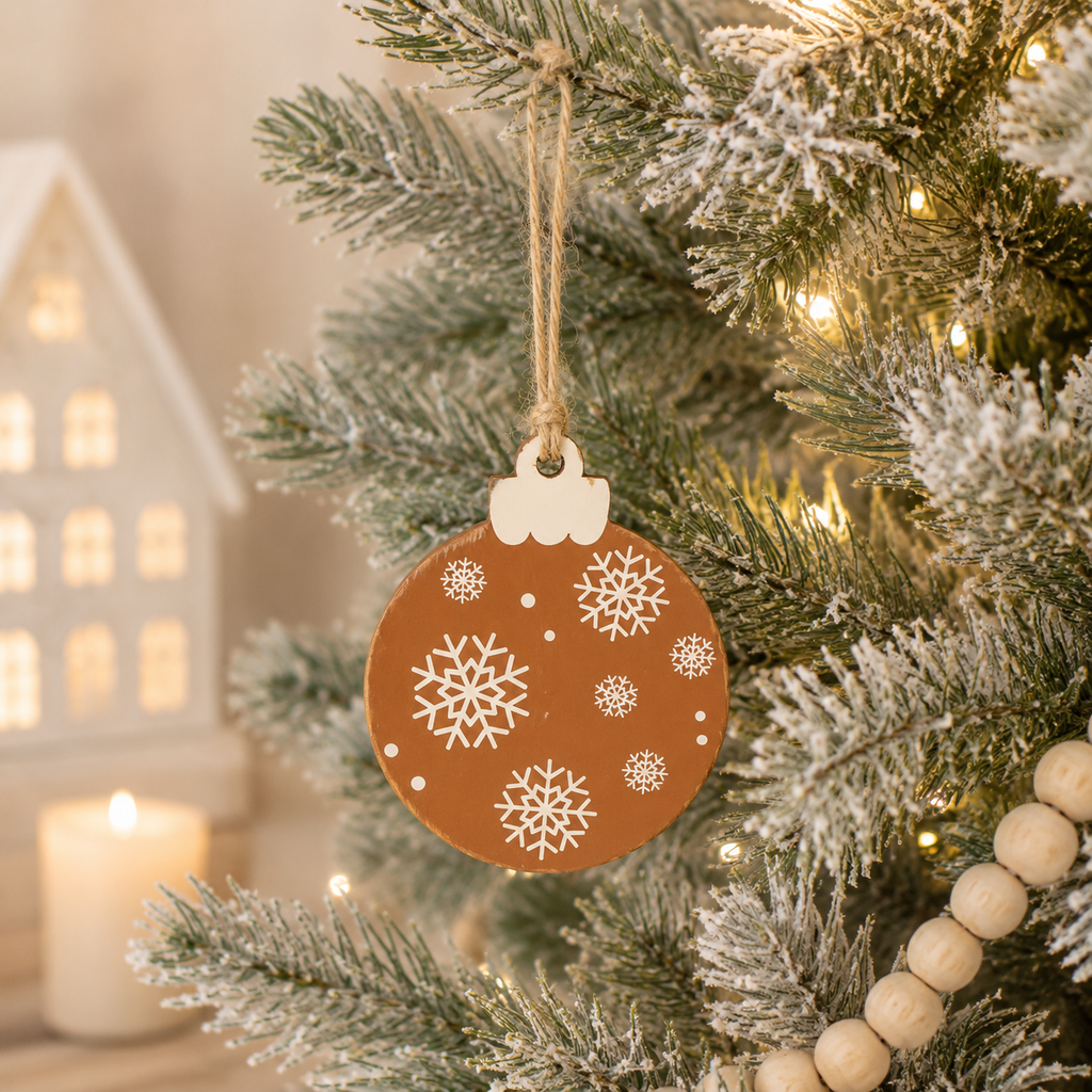 3" Reversible Wood Ornament - Snowflake | White and Brown