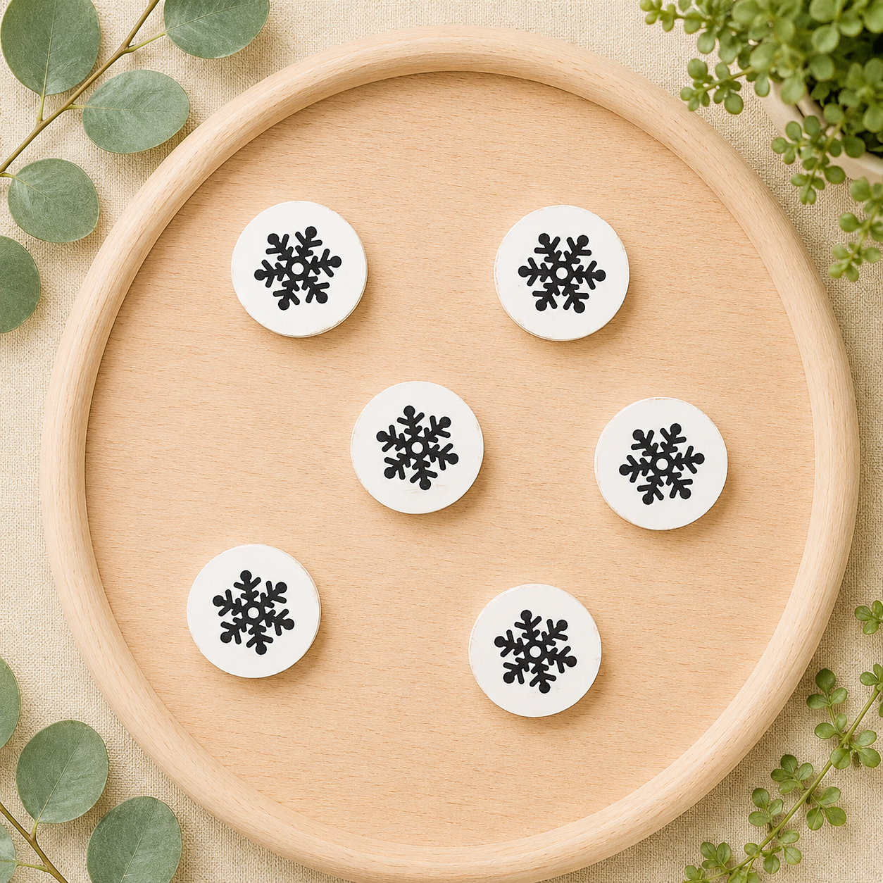 Letterboard Wood Shape Icons - White and Black Snowflakes (Set of 6)