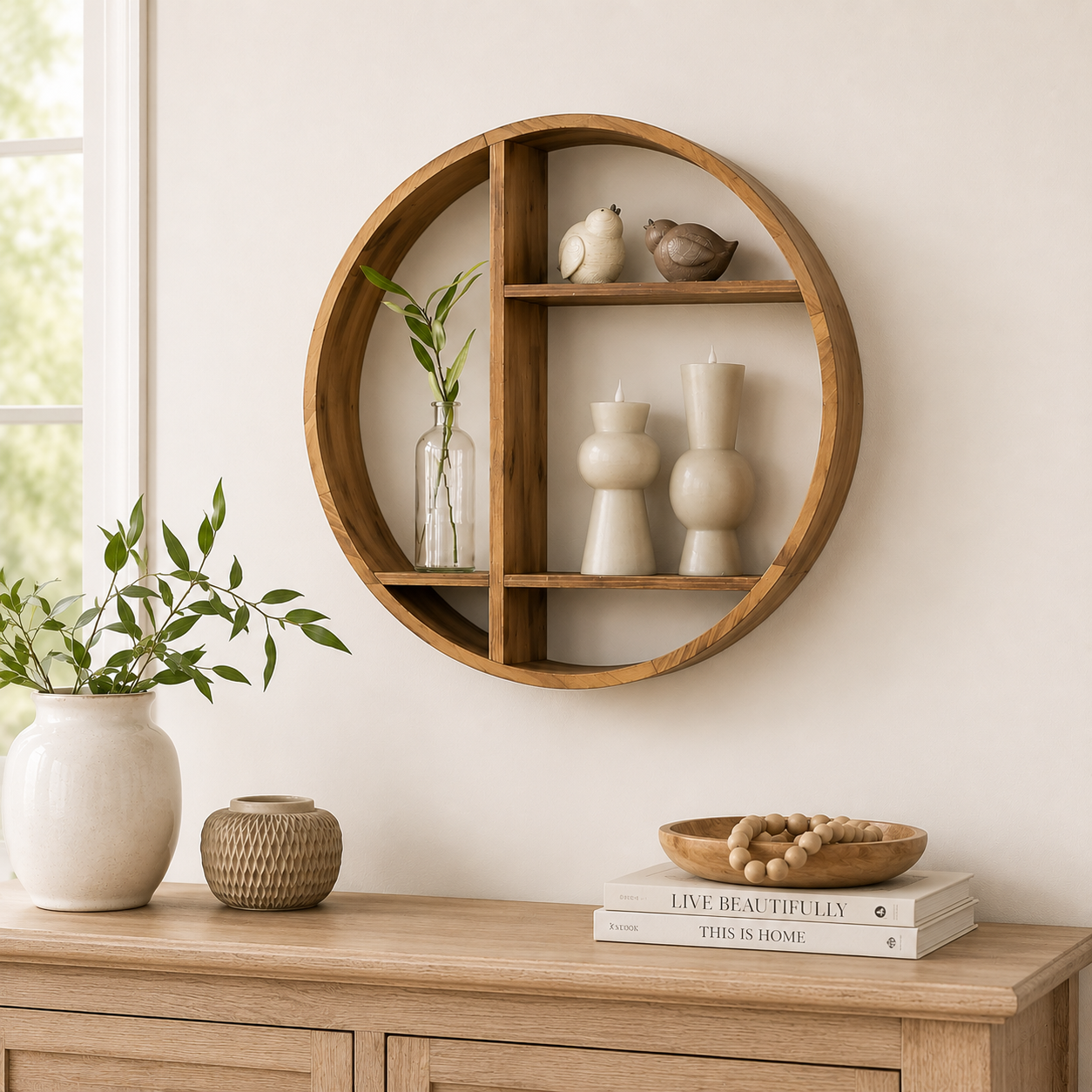 24" Round Wood Shelf - Natural