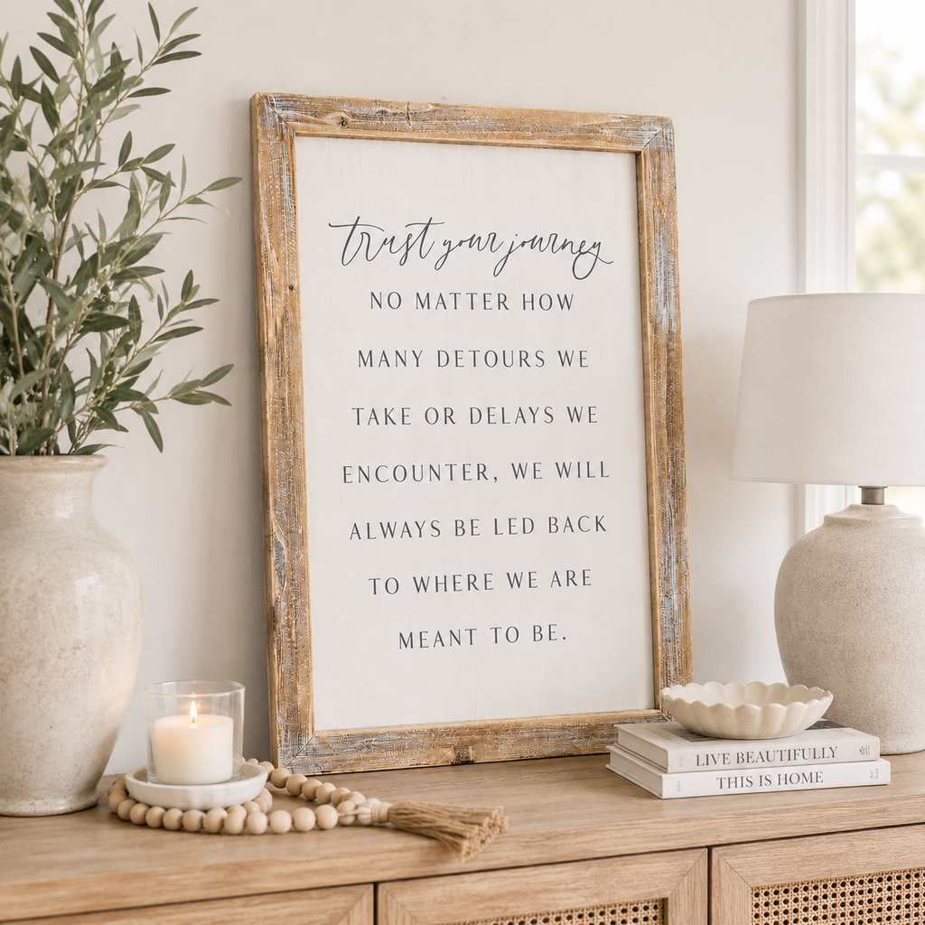 16" x 24" Reversible Wood Framed Sign - Assigned Seats and Journey | White and Grey