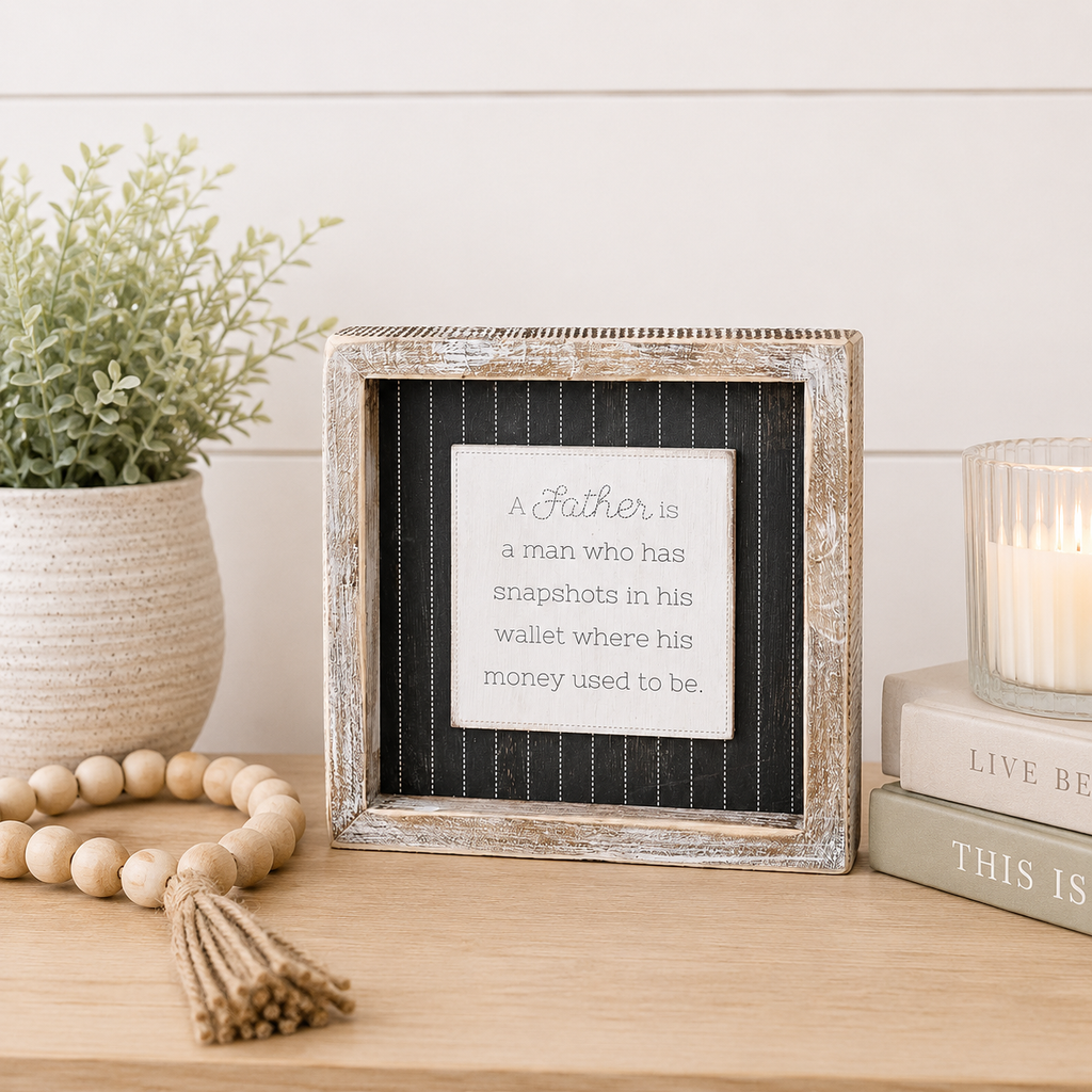 7" Reversible Wood Frame Sign - Father | White and Gray | Father's Day Collection