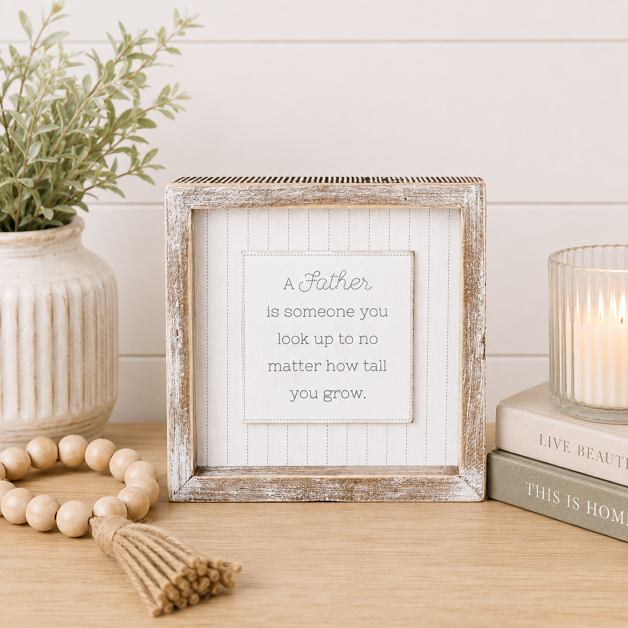 7" Reversible Wood Frame Sign - Father | White and Gray | Father's Day Collection