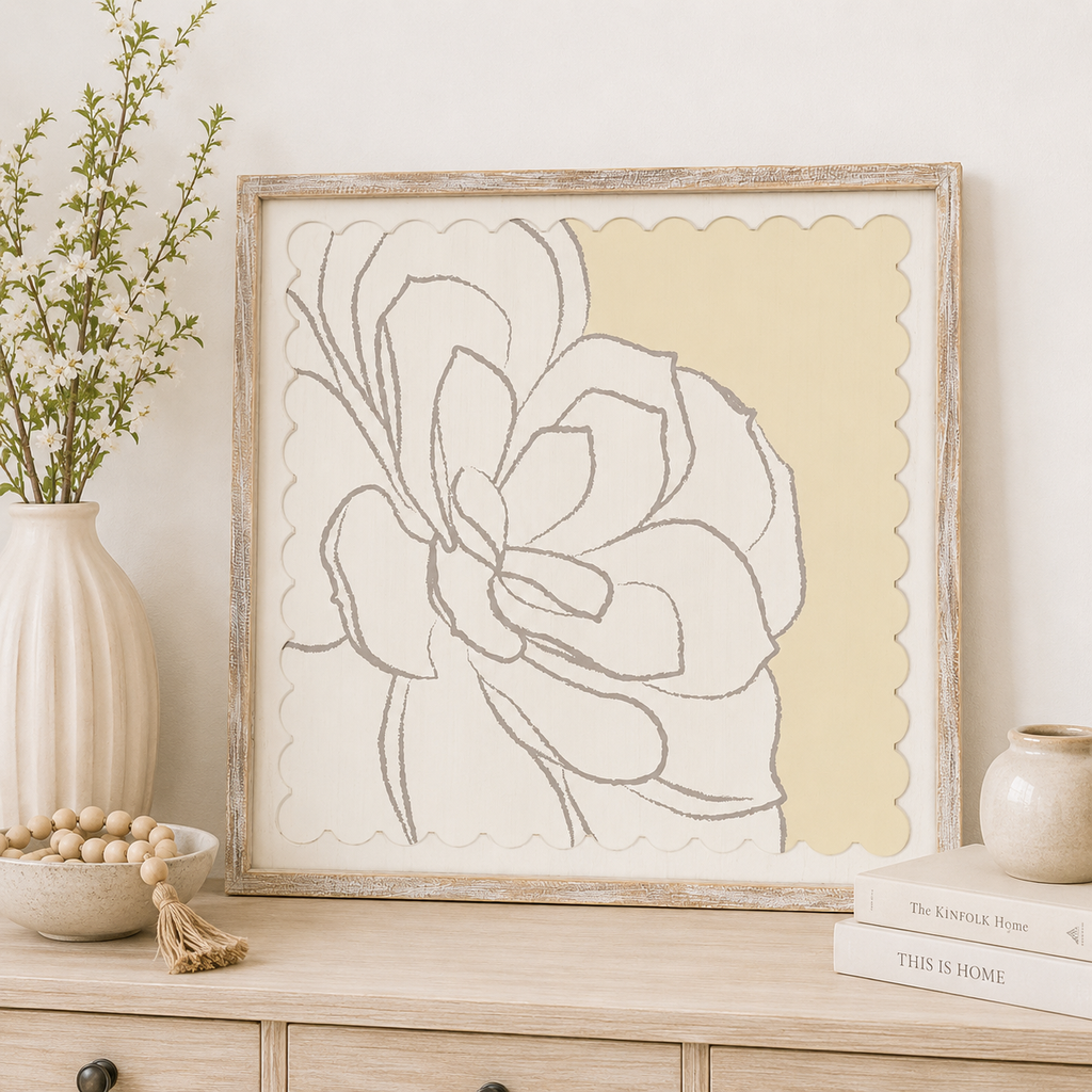 24" Reversible Wood Frame Sign - Succulent | Multicolor | Scallop Collection