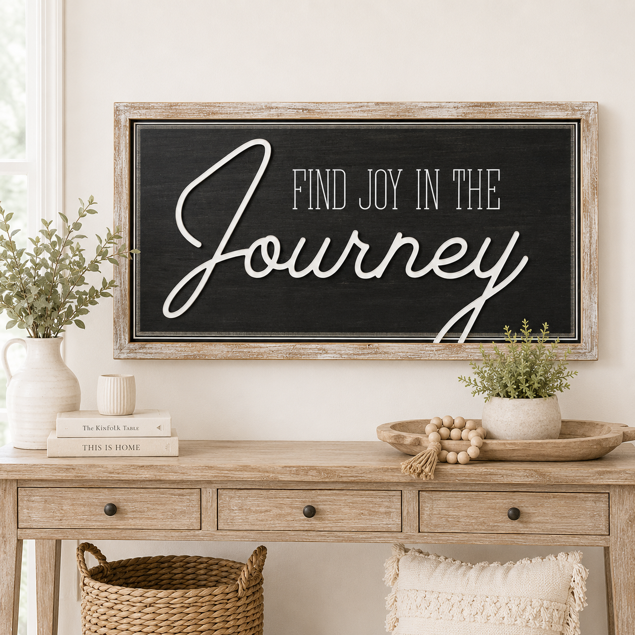37" x 20" Reversible Wood Frame Sign - Calm/Journey | Black, White and Gray