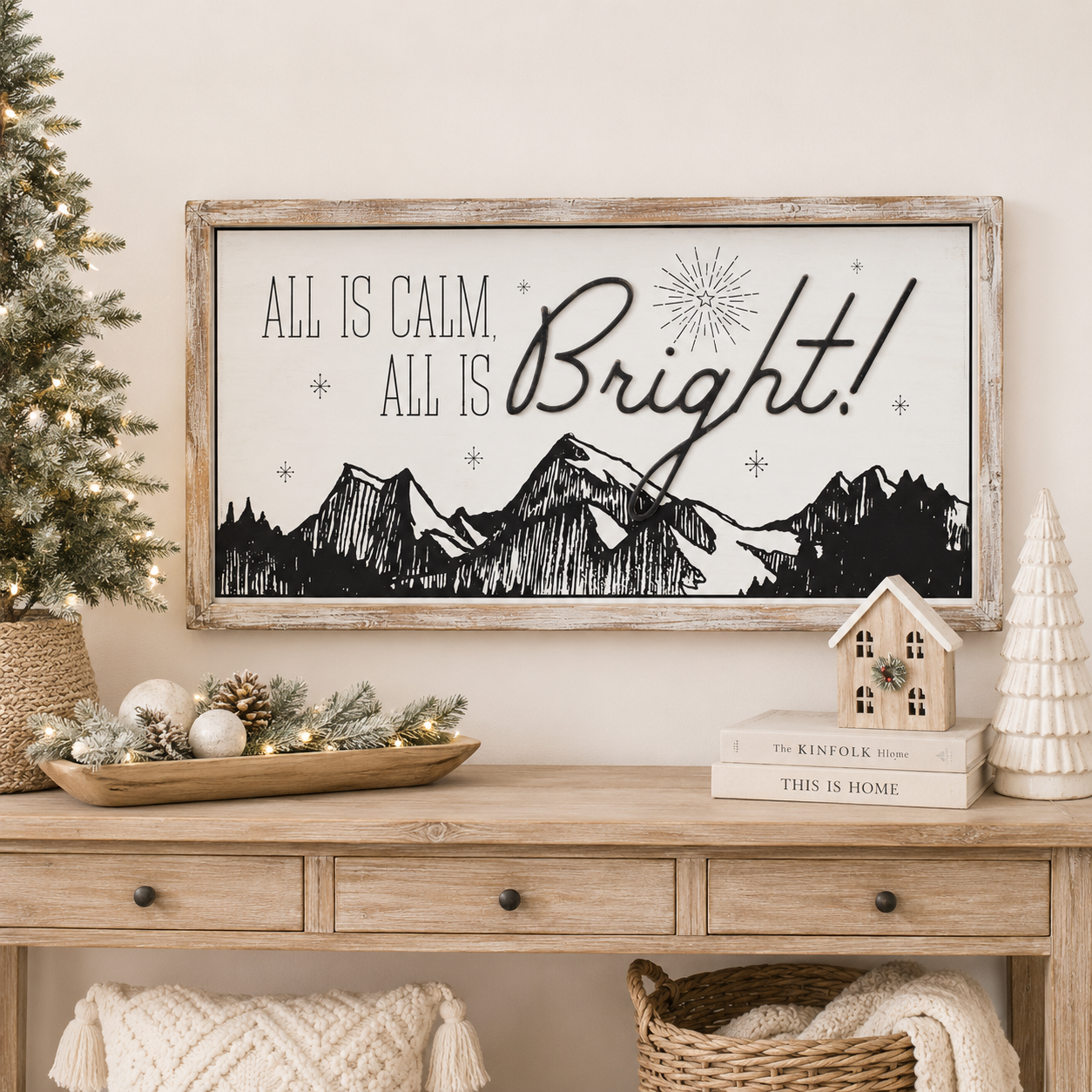 37" x 20" Reversible Wood Frame Sign - Calm/Journey | Black, White and Gray