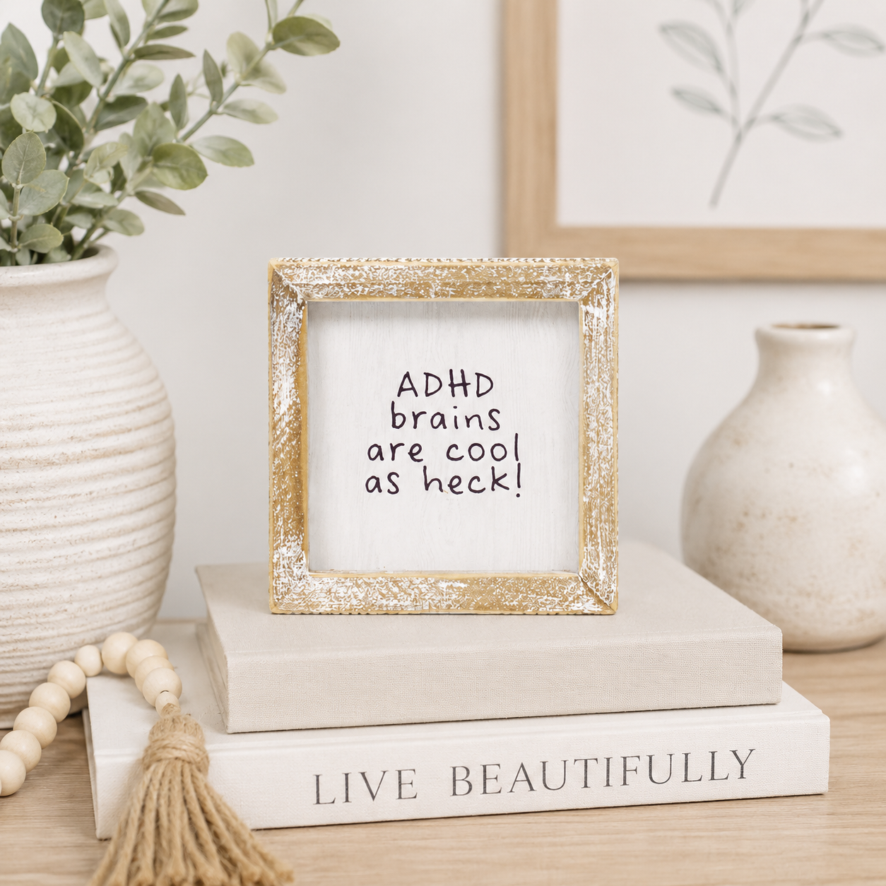 5" Reversible Wood Frame Sign - ADHD | Multicolor | Mental Health Awareness Collection