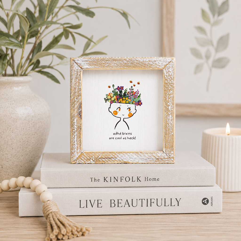 5" Reversible Wood Frame Sign - ADHD | Multicolor | Mental Health Awareness Collection