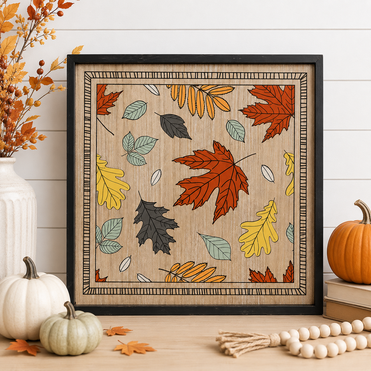 20" Reversible Wood Frame Sign - Web and Leaves | Multicolor | Sweet and Spooky