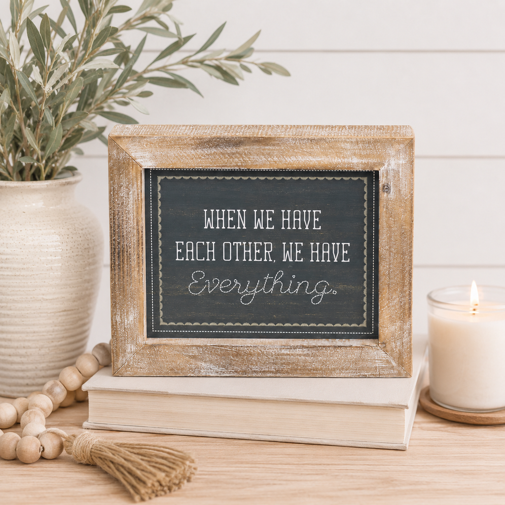 12" x 10" Reversible Wood Framed Sign - Family | White and Grey