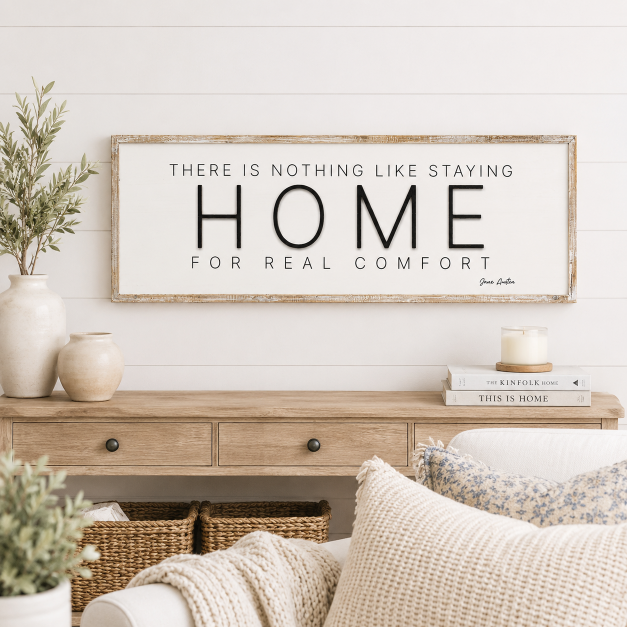 47" x 17" Reversible Wood Framed Sign - Believe and Home Comfort | White and Black