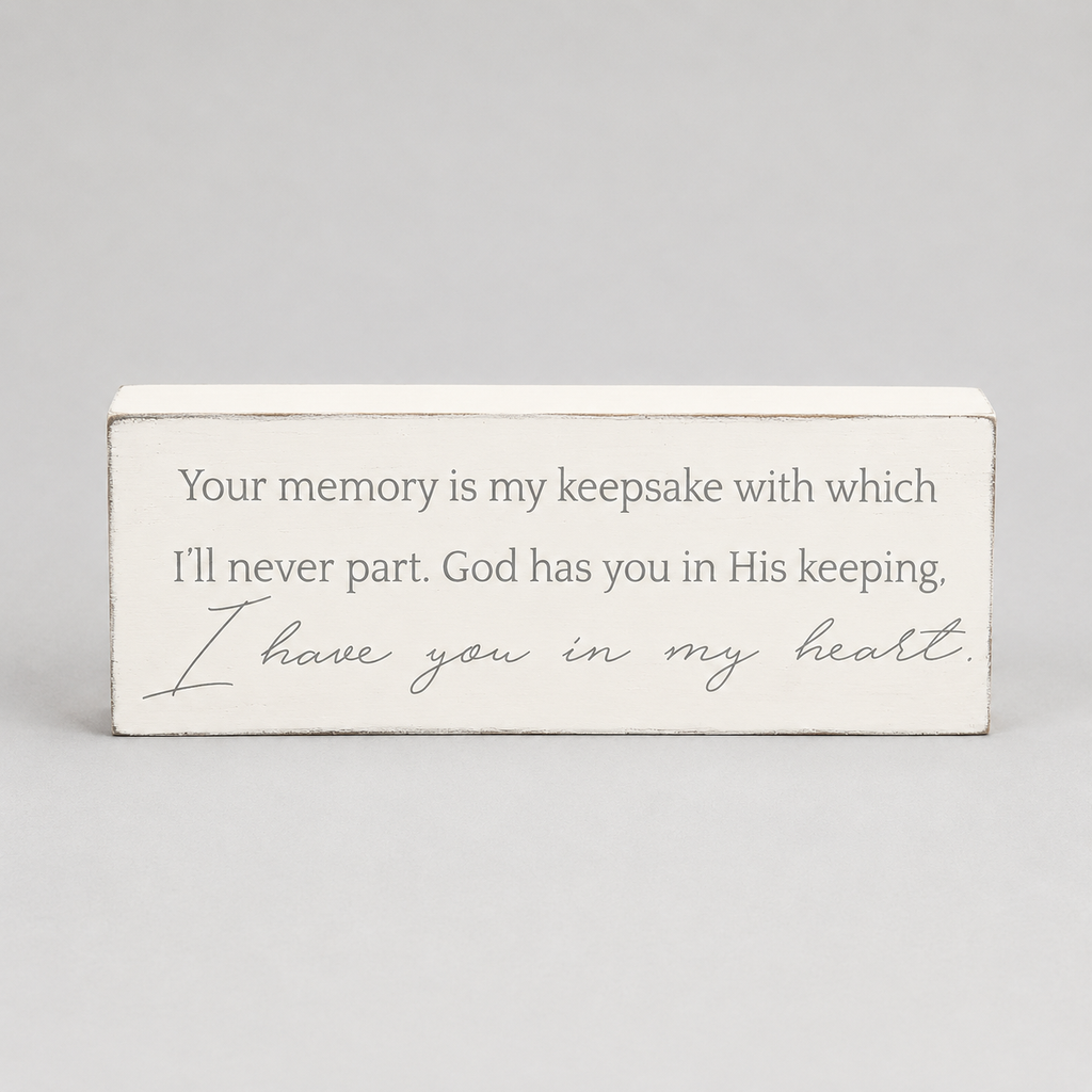 12" x 4" Wood Block Sign - Keepsake | White and Grey | Remember When Collection