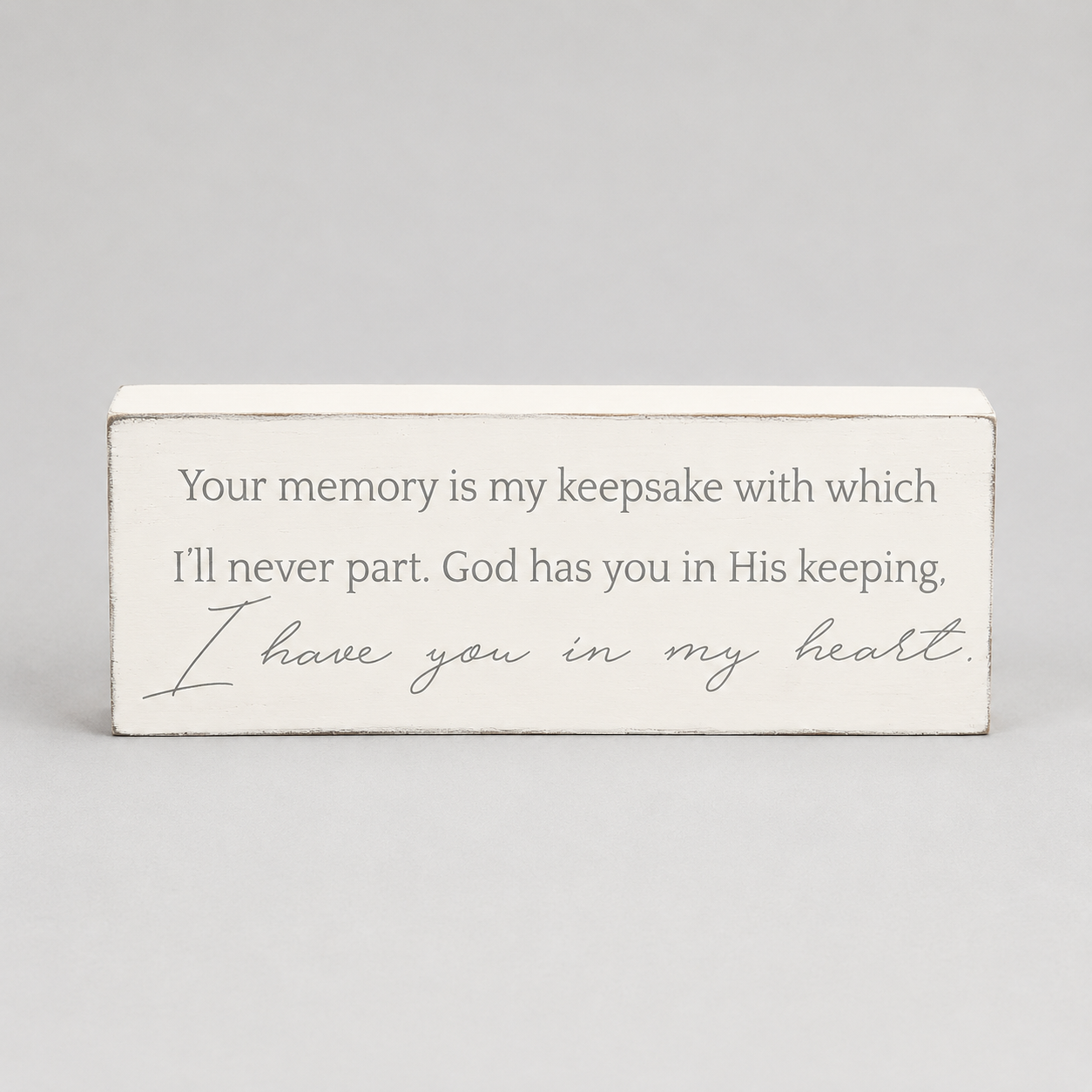 12" x 4" Wood Block Sign - Keepsake | White and Grey | Remember When Collection