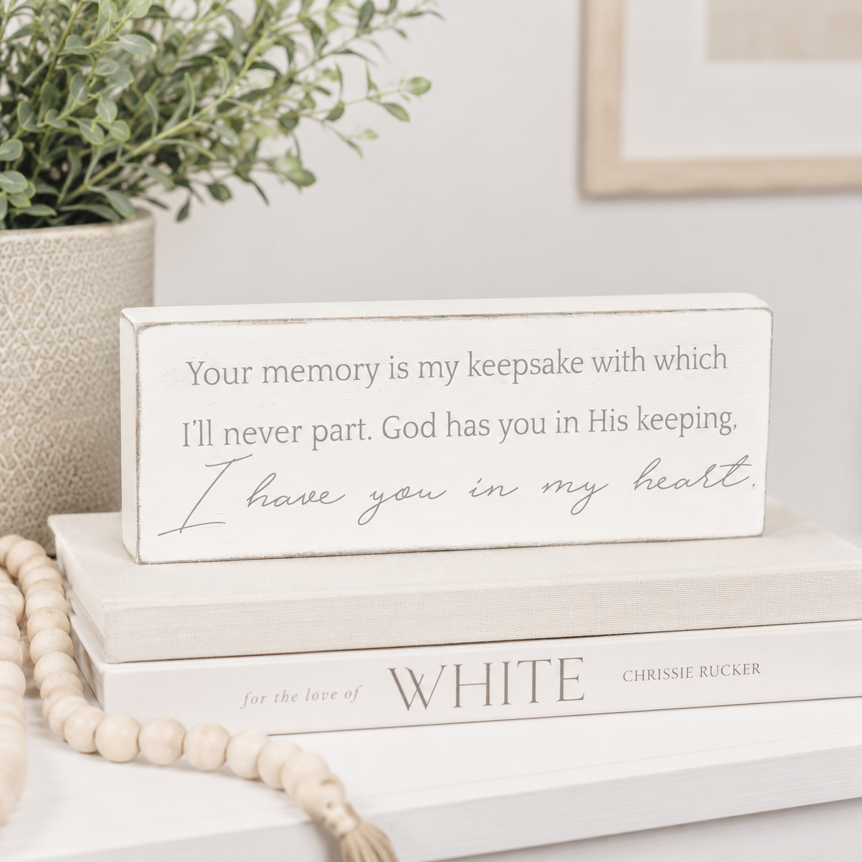 12" x 4" Wood Block Sign - Keepsake | White and Grey | Remember When Collection