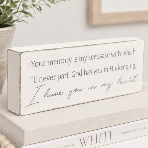 12" x 4" Wood Block Sign - Keepsake | White and Grey