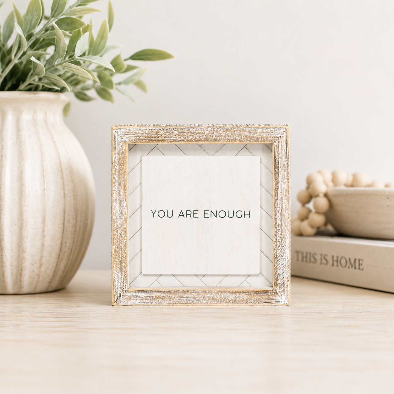 6" Reversible Wood Frame Sign - Enough and Little | White and Black