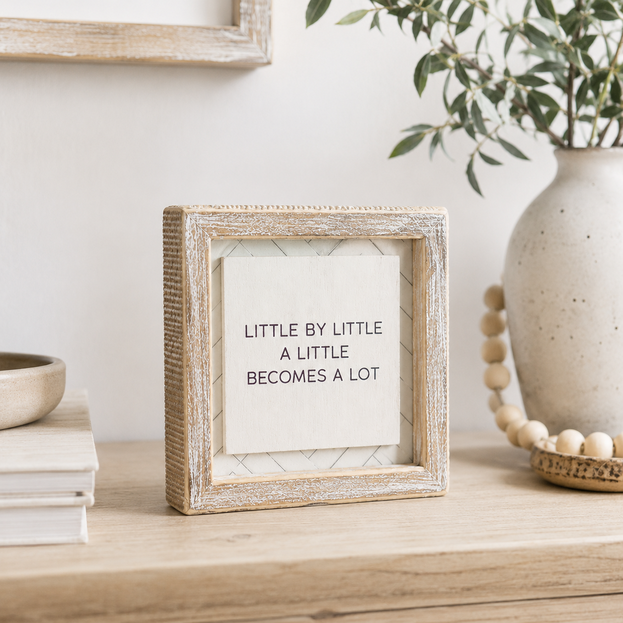 6" Reversible Wood Frame Sign - Enough and Little | White and Black